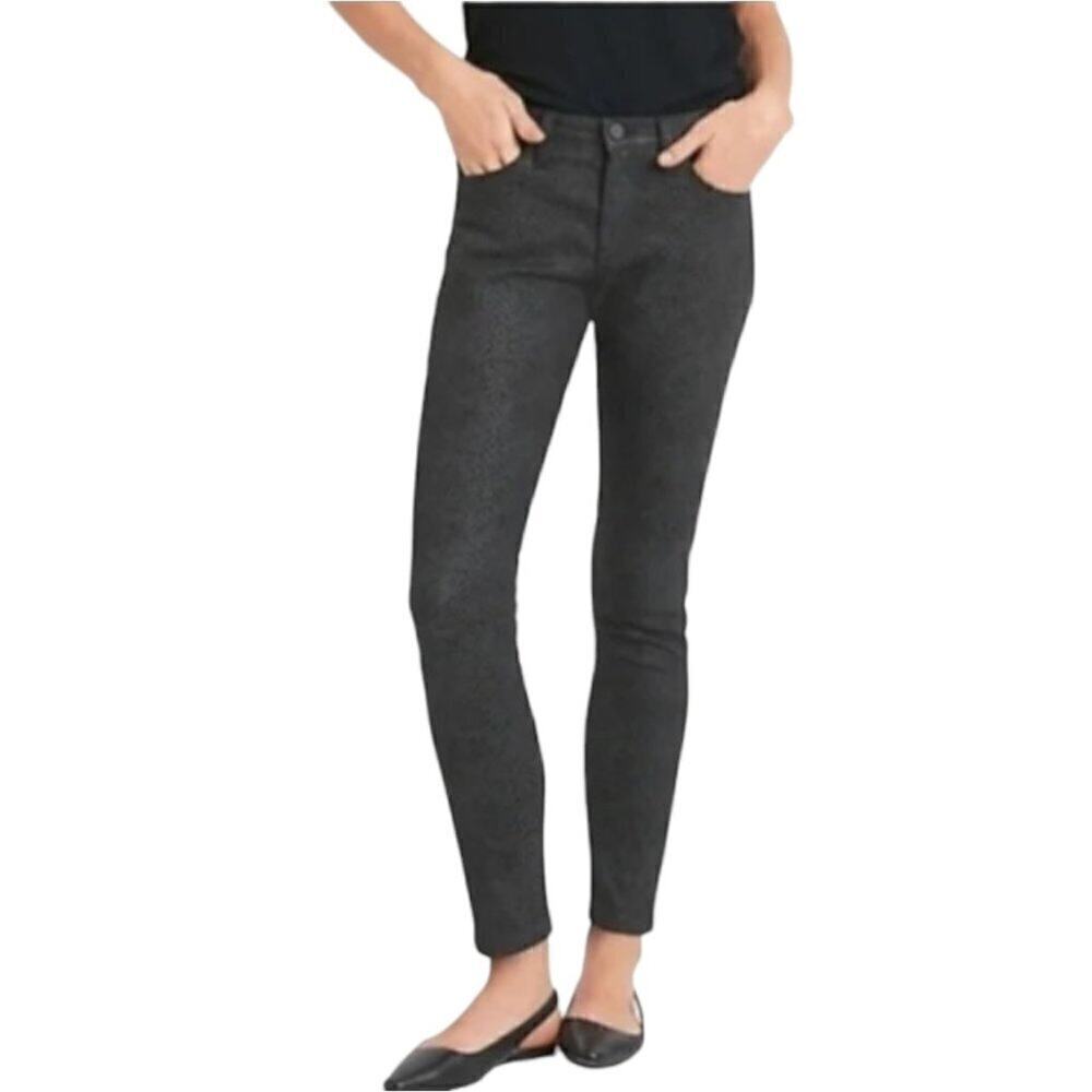 Banana Republic Black Snakeskin Print Cotton Blend Mid-Rise Skinny Jeans Size 27
